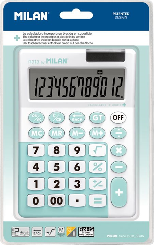 MILAN 151812IBGGRBL TURKUAZ 12 HANELİ HESAP MAKİNESİ