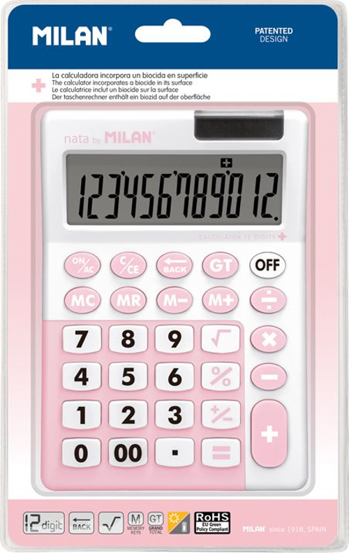 MILAN 151812IBGPBL ANTİBAKTERİYEL PEMBE 12 HANELİ HESAP MakineSI