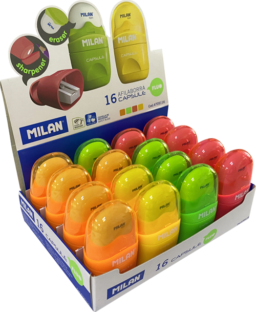 MILAN 4705116 CAPSULE Kalemtıraş/SİLGİ(FLUO) - 16ADET