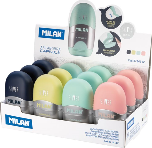 MILAN 4714112 CAPSULE Kalemtıraş/SİLGİ(SILVER) - 12ADET