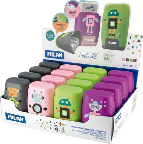MILAN 4722116 COMPACT KALEMTRAŞ/SİLGİ(HAPPY BOTS) - 16ADET