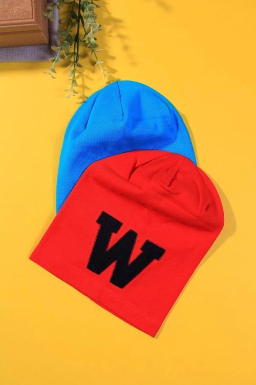 2-4 Yaş W Armalı Erkek Çocuk Şapka 2'li Paket Kırmızı