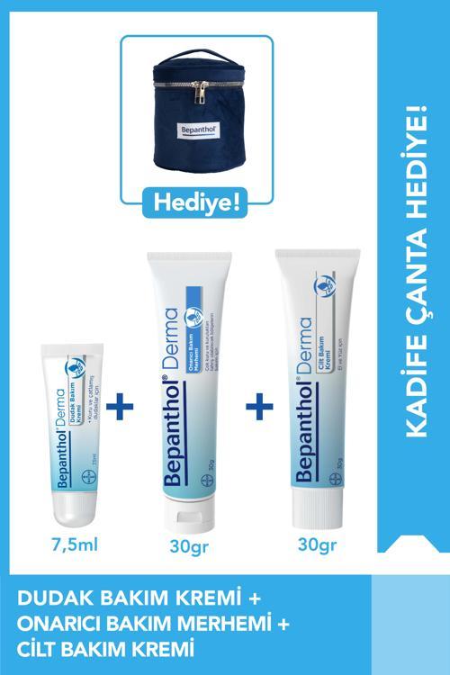 Cilt Bakım Kremi 30g + Onarıcı Merhem 30g + Dudak Kremi 7.5ml + Kadife Çanta
