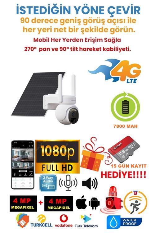 Solar Panelli, Güneş Enerjili, SIM Kartlı 4G, 4MP  128GB PTZ Güvenlik Kamerası – Hareket Algılamalı