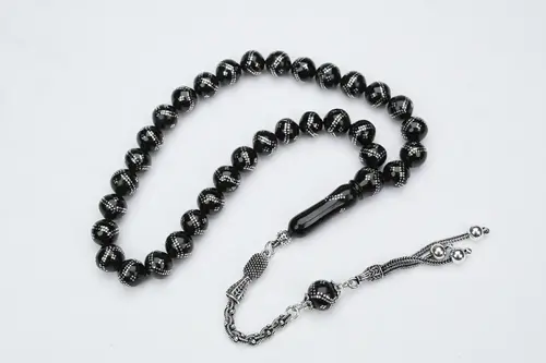 Oltu Taşı Küre  Model Çift Zikzak Dörtlü İşlemeli Tespih