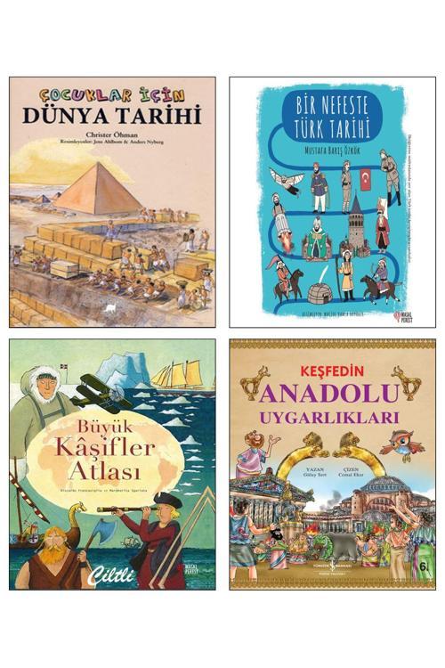 İş Bankası Kültür Yayınları Çocuklar İçin Dünya Tarihi + Bir Nefeste Türk Tarihi + Anadolu Uygarlıkları + Büyük Kaşifler Atlası