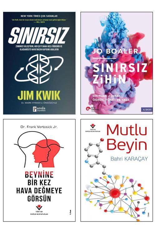Parola Yayınları Mutlu Beyin + Beynine Bir Kez Hava Değmeye Görsün + Sınırsız Jim Kwik + Sınırsız Zihin Jo Boaler