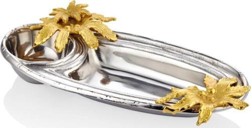 Palma Gold Çiçekli Silver Çift Bölmeli Kase 40.6 x 20.3 x 8.25 Cm