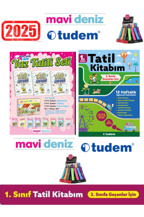Mavi Deniz Yayınları Mavi Deniz 2025 1.Sınıf Yaz Tatil Seti 12 Kitap+Tudem 1.Sınıf Yaz Tatil 12 Haftalık Tatil Seti+Kalem