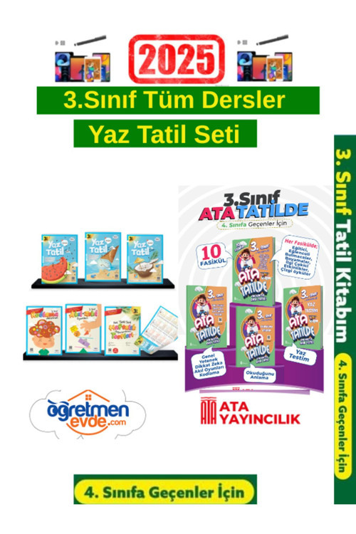 Öğretmen Evde Yayınları Öğretmen Evde 3.Sınıf Yaz Tatil Seti+Ata Tatilde 3.Sınıf 10 Fasikül Yaz Tatil Seti+Android Kalem