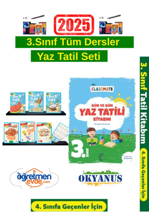 Öğretmen Evde Yayınları Öğretmen Evde 3.Sınıf Yaz Tatil Seti+Okyanus 3.Sınıf Gün Gün Yaz Tatil Seti+Android Kalem
