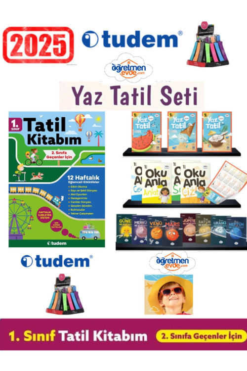 Tudem Yayınları Tudem 2025 1.Sınıf 12 Haf. Tatil Kitabı+Öğretmen Evde 1.Sınıf Yaz Tatil Kitabı Seti(Yeni)+Kalemlik