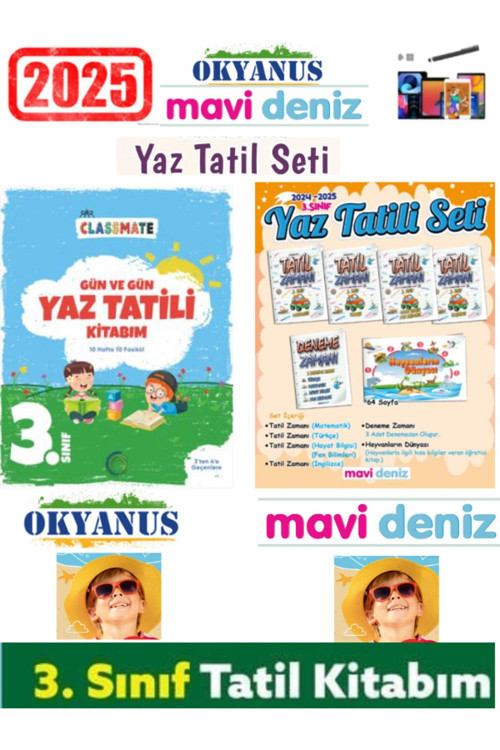 Okyanus Yayıncılık Clasmate 2025 3.Sınıf Yaz Tatil Kitabı+Mavi Deniz 3.Sınıf 6 Fasikülyaz Tatil Kitap Seti+Kalem