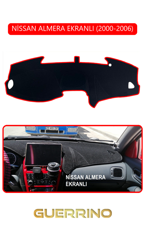 Nissan Almera Ekranlı 2000-2006Torpido Koruma Halısı Kırmızı Kenar