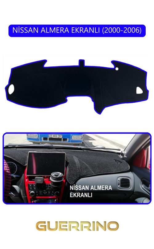 Nissan Almera Ekranlı 2000-2006Torpido Koruma Halısı Mavi Kenar