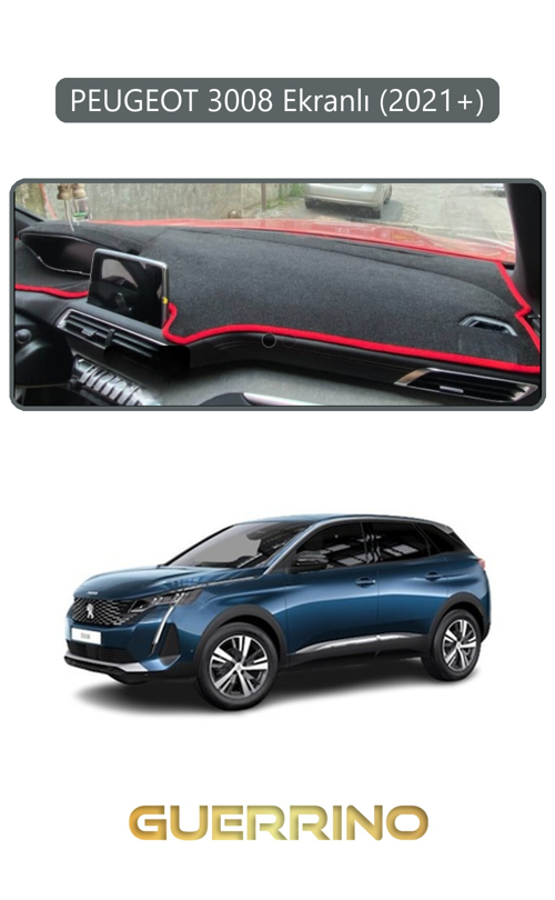 Peugeot 3008 Ekranlı (2021+)Torpido Koruma Halısı Gri Kenar