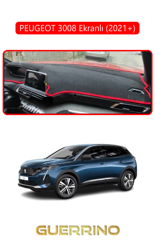 Peugeot 3008 Ekranlı (2021+)Torpido Koruma Halısı Kırmızı Kenar