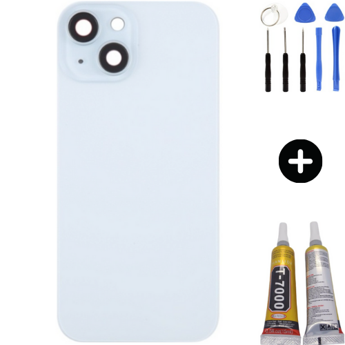 iPhone 15 Uyumlu Arka Pil Batarya Kapak Mavi + Montaj Kiti
