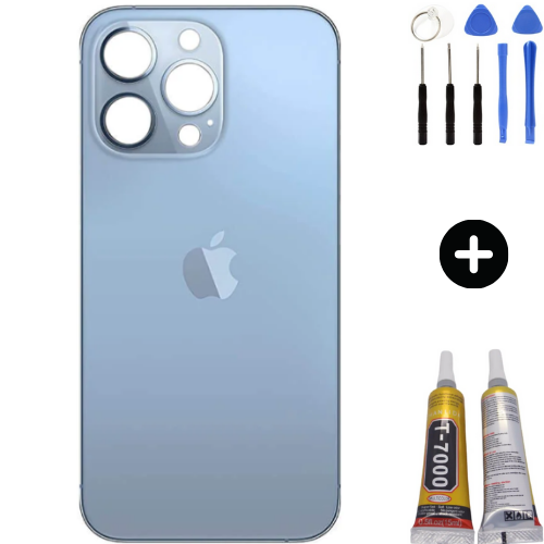 iPhone 13 Pro Uyumlu Arka Pil Batarya Kapak Mavi + Montaj Seti
