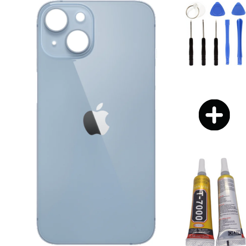 iPhone 14 Uyumlu Arka Pil Batarya Kapak Mavi + Montaj Seti