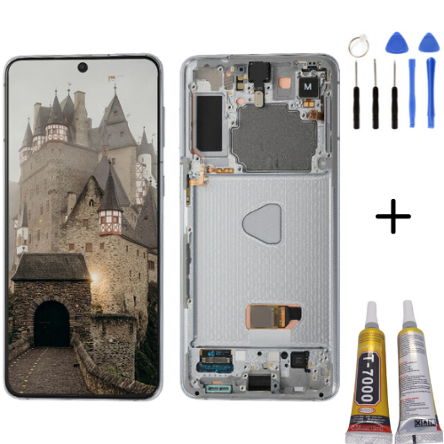 TE Samsung S21 Plus 5G G996 Uyumlu Çıtalı A Kalite Lcd Ekran Beyaz