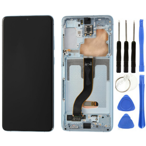 TE Samsung S20 Plus G985 Uyumlu Çıtalı A Kalite Lcd Ekran Açık Mavi 