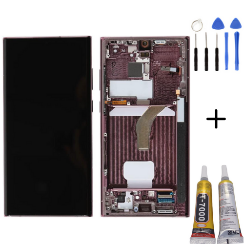 TE Samsung S22 Ultra S908 Uyumlu Çıtalı A Kalite Lcd Ekran Kırmızı+Montaj Seti