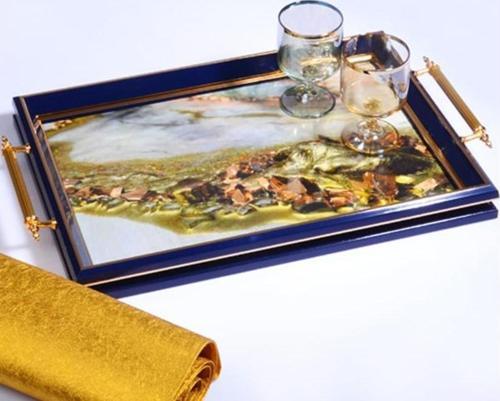 La-229 Kulp Lüx Dikdörtgen Tepsi 50 x 31 Lacivert