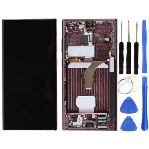TE Samsung S22 Ultra S908 Uyumlu Çıtalı OLED Lcd Ekran Kırmızı+Tamir Seti