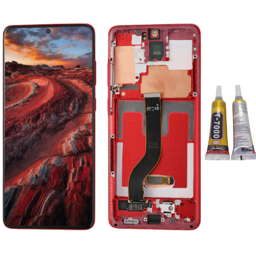 TE Samsung S20 Plus G985 Uyumlu Çıtalı Lcd Ekran Kırmızı + B7000