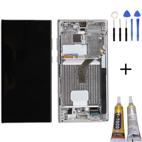 TE Samsung S22 Ultra 5G S908E Uyumlu Çıtalı OLED Lcd Ekran Beyaz+Montaj Seti