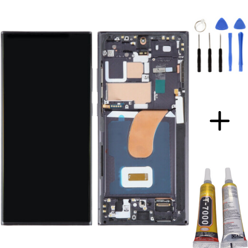 TE Samsung S23 Ultra S918 Uyumlu Çıtalı Servis Lcd Ekran Siyah FullSet
