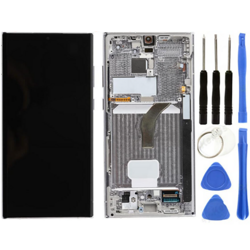 TE Samsung S22 Ultra S908 Uyumlu Çıtalı Lcd Ekran Servis Beyaz+Tamir Seti
