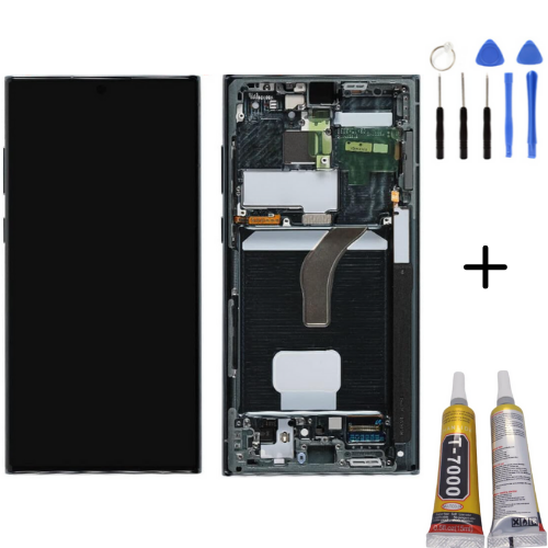 TE Samsung S22 Ultra 5G S908E Uyumlu Çıtalı A Kalite Lcd Ekran Yeşil+Montaj Seti