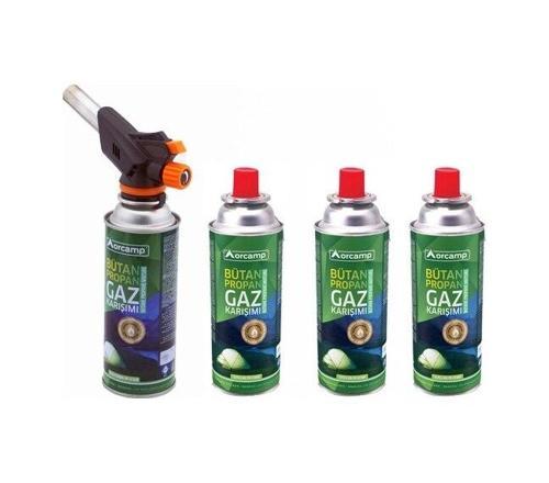 Kamp Kartuş Tüp 227gr + Çakmaklı Pürmüz Set 4'lü Set Orgaz