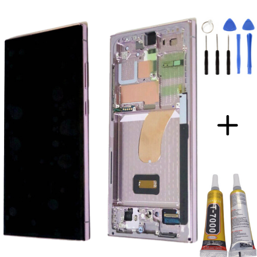 TE Samsung S23 Ultra S918 Uyumlu Çıtalı Lcd Ekran Mor + Montaj Kiti