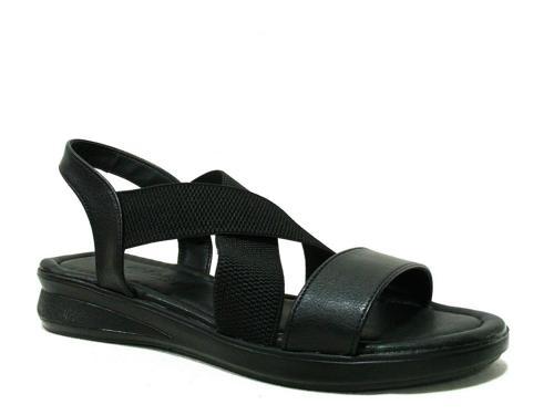 Siyah Lastik Bantlı Anatomik Comfort Sandalet