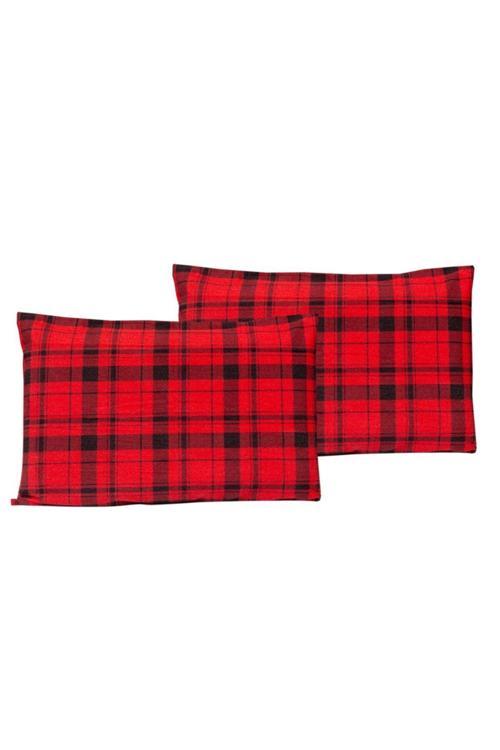 %100 Pamuklu Pazen (Flanel) Kırmızı Ekose 2 Adet 50X70 Yastık Kılıfı