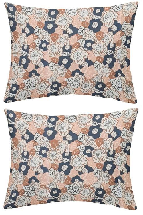 %100 Pamuklu Saten Çiçekli 2 Adet 50X70 Yastık Kılıfı