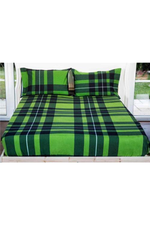 Maki %100 Pamuklu Pazen (Flanel) Yeşil Ekose 90X190 Ve 100X200 Tek Kişilik Lastikli Çarşaf Takımı