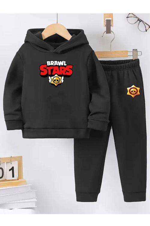 Maki Brawl Stars Video Oyun Logo Baskılı Siyah Kız Erkek Çocuk Eşofman Takımı 5 6 7 8 9 10 11 12