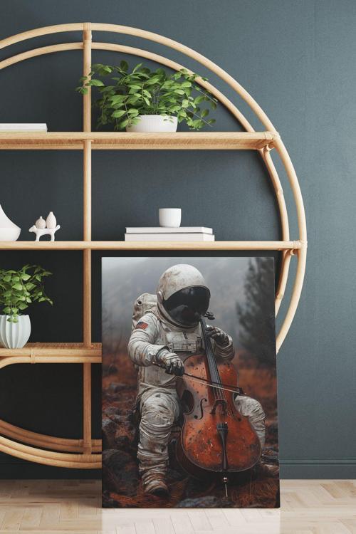 Keman Çalan Astronot Kanvas Tablo