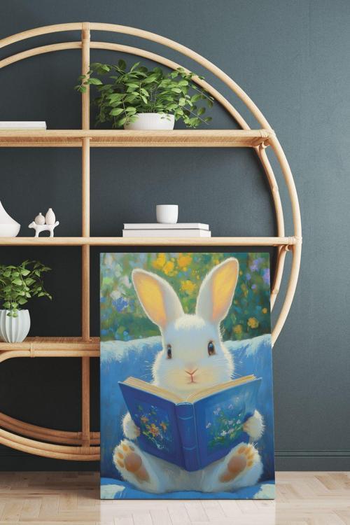 Kitap Okuyan Tavşan Kanvas Tablo