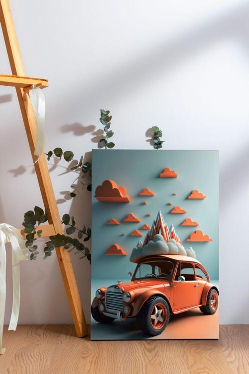 Turuncu Araba Kanvas Tablo