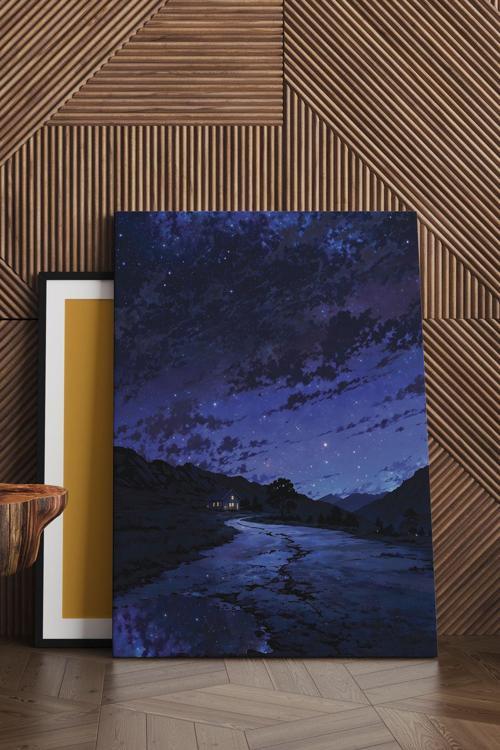 Gece Yıldız Manzarası Kanvas Tablo