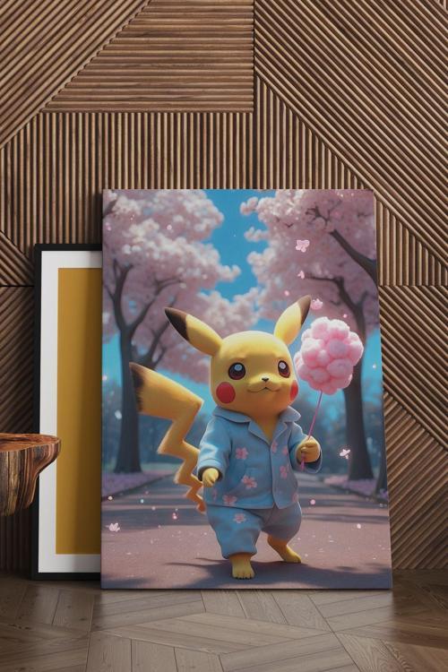 Pamuk Şekerli Pikachu Kanvas Tablo