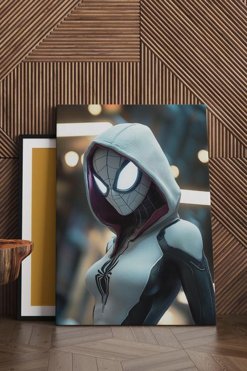 Beyaz Kadın Spiderman Kanvas Tablo