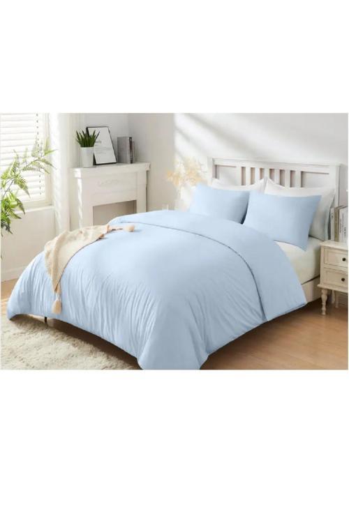 %100 Pamuklu Açık Mavi 240X220 Cm Battal Boy Nevresim Ve 2 Yastık Kılıfı Seti