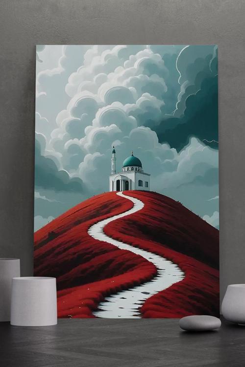 Kırmızı Tepede Cami Kanvas Tablo
