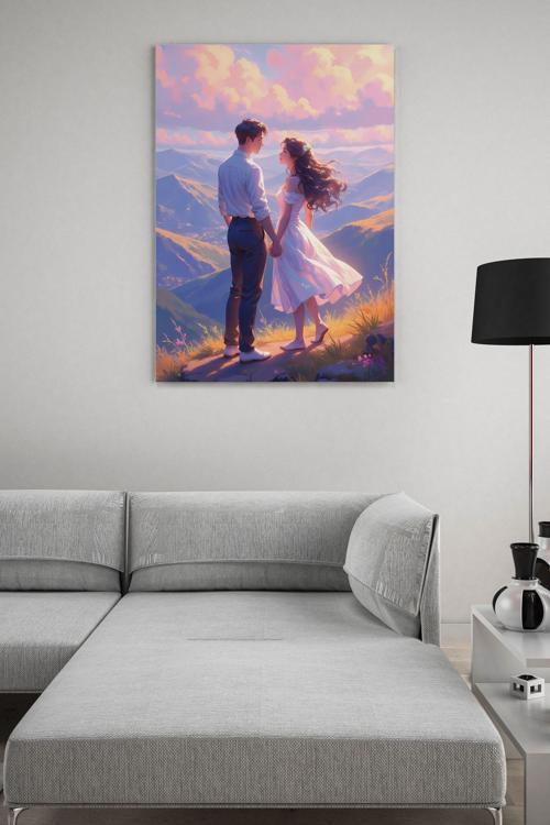 Manzara ve Mutlu Çift Kanvas Tablo